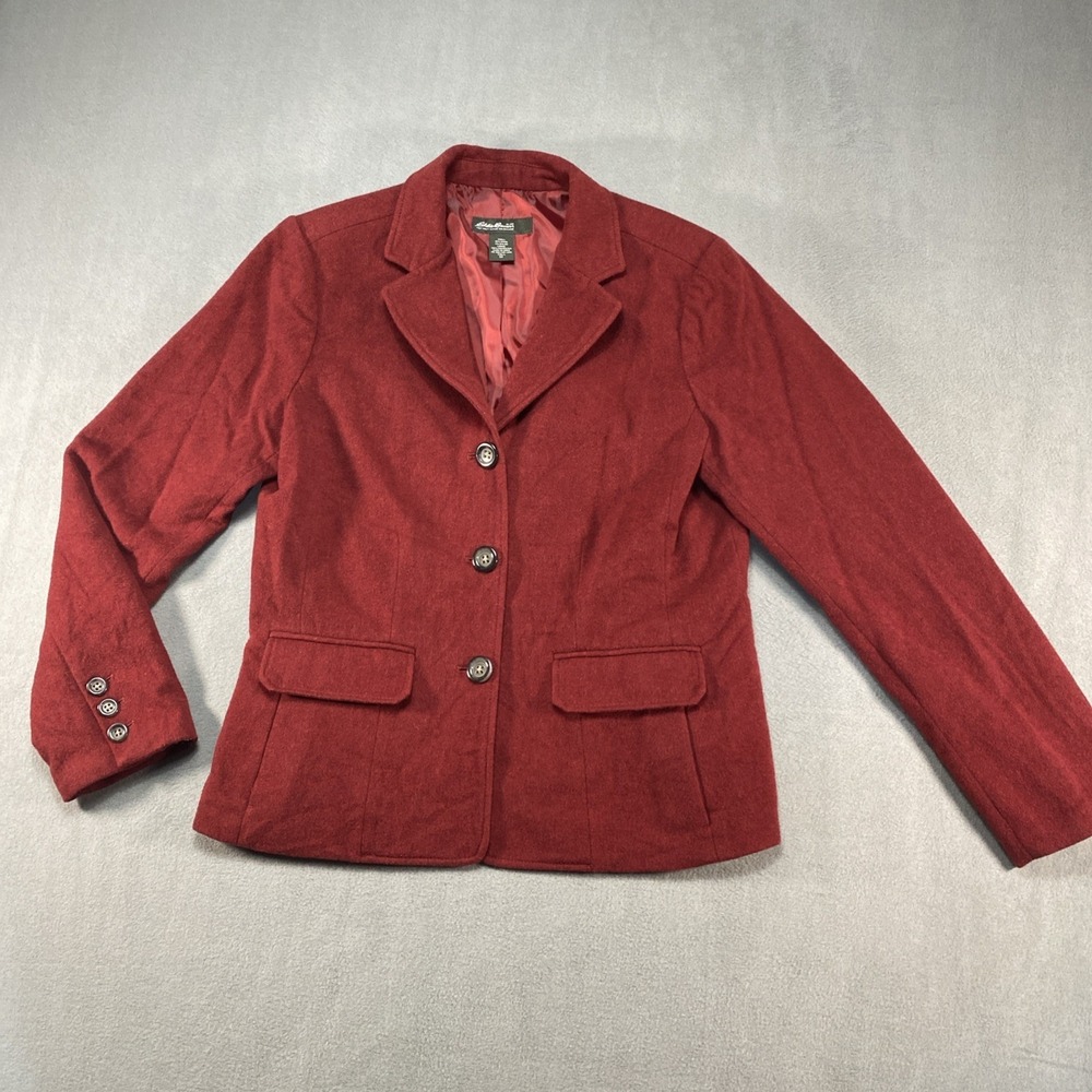 Eddie Bauer Womens Wool Blazer Red 14 Tall 3 Button Business